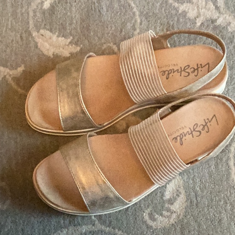 Life Stride Gold Sandals with Elastic Slingback
